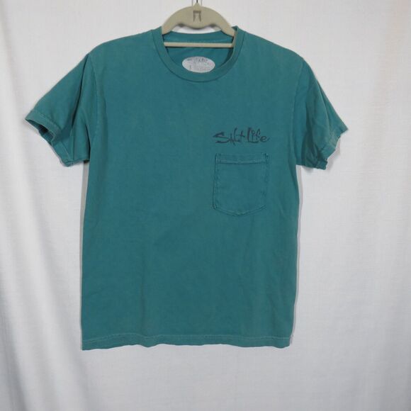 Salt Life Teal Skull Compass Rose Nautical Cotton Pocket Tee Shirt Size Small - Picture 7 of 8